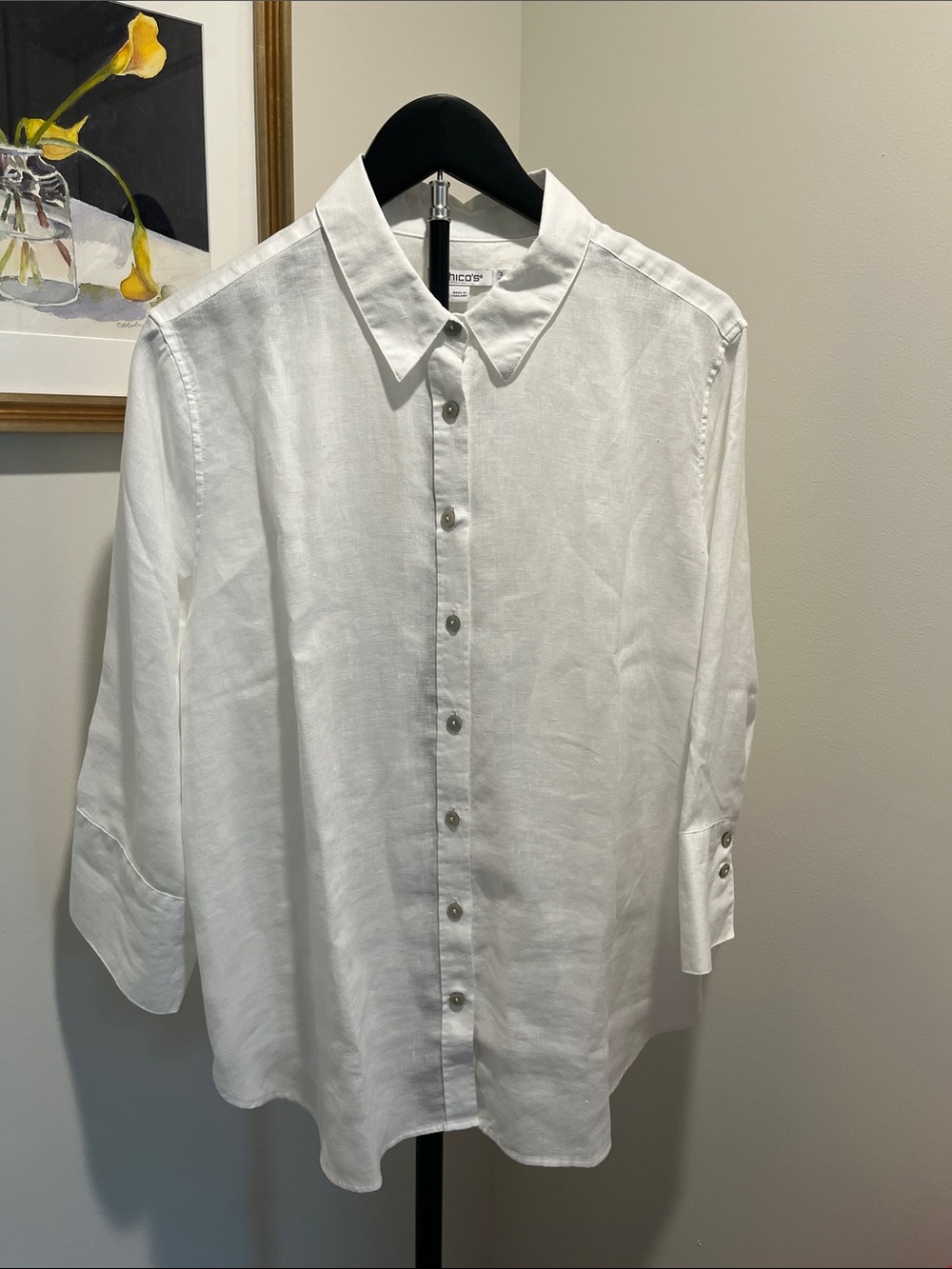 Chico's White Button-Down Linen Shirt